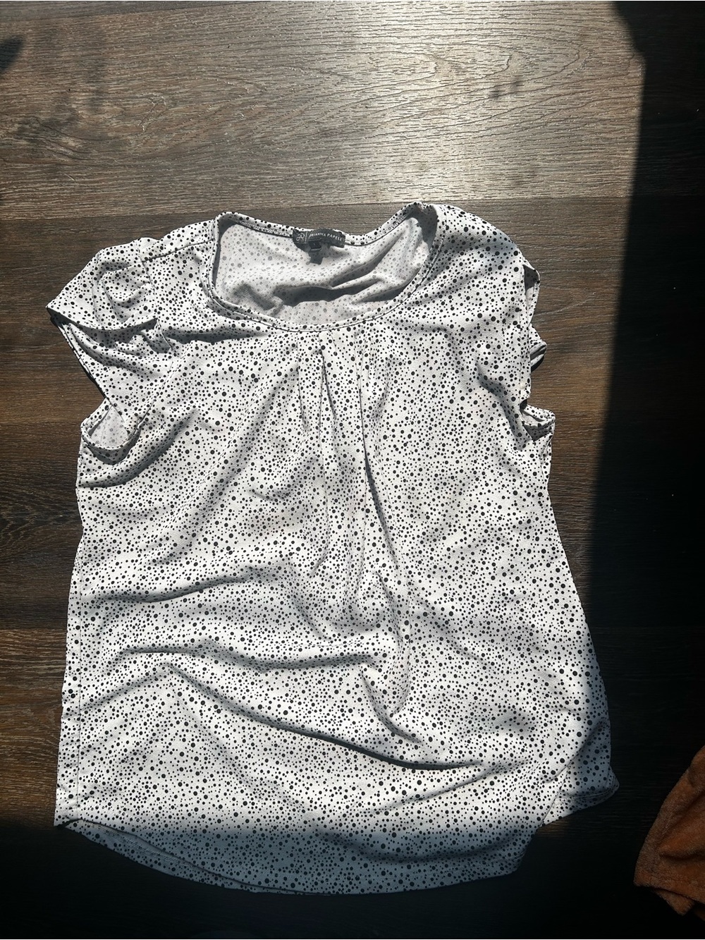 Adrianna Papell White Short-Sleeve Scoop Neck Top with Black Dot Print